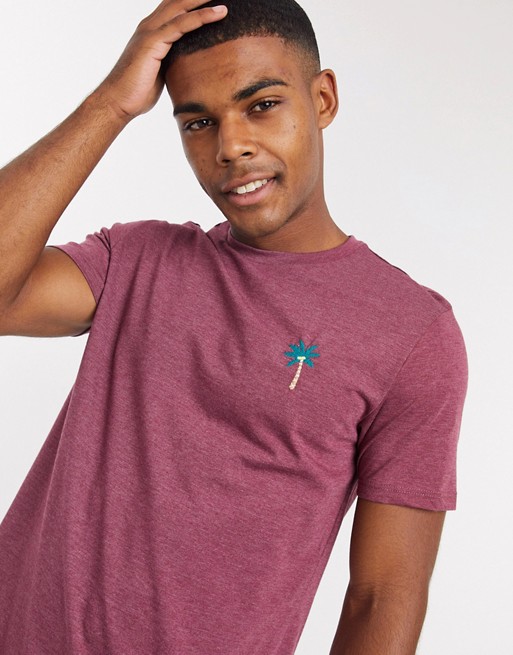 Burton Menswear t-shirt with palm embroidery in burgundy