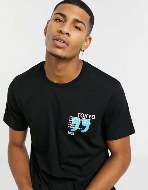 Burton Menswear t-shirt with Tokyo print in black