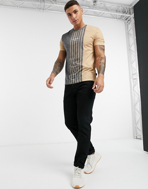 Burton Menswear t-shirt with vertical stripe in camel
