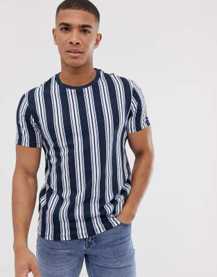 Burton Menswear t-shirt with vertical stripe in navy and blue