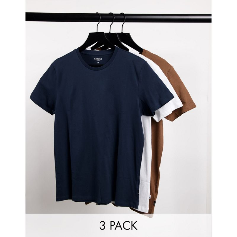 Burton Menswear – T-Shirts aus Bio-Baumwolle in Marine, Weiß und Hellbraun im 3er-Pack
