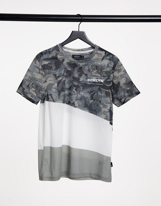 Burton Menswear t-shirts with floral and camo splice in grey
