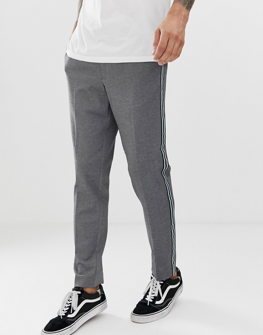 Burton Menswear tapered fit trousers with side stripe in grey