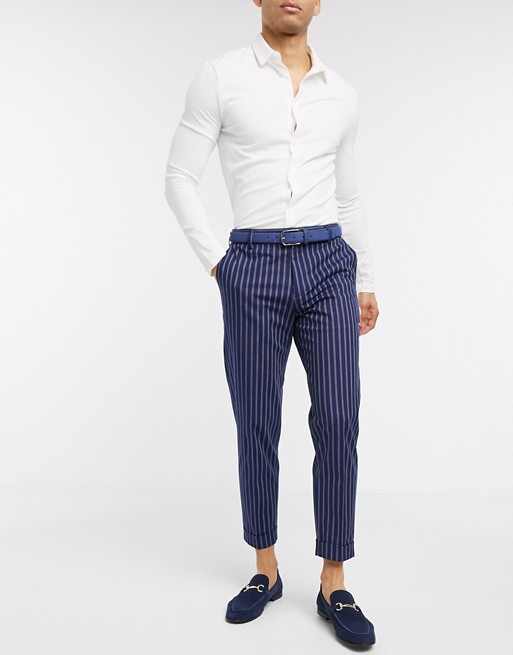 Burton Menswear tapered smart trousers in blue stripe