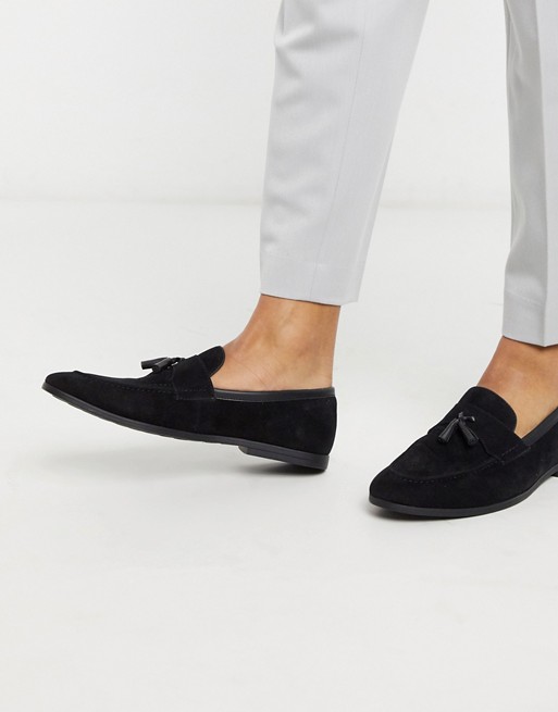 Burton Menswear tassel loafer in black suede