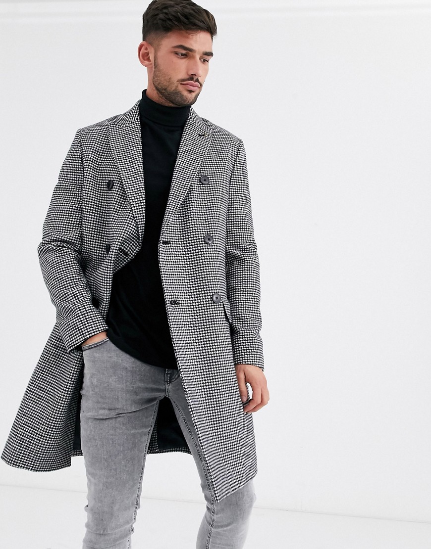 Burton Menswear - Ternet dobbeltradet overfrakke i imiteret uld-Sort
