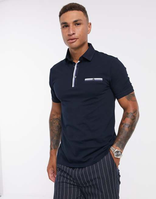 Burton Menswear tipped placket polo in navy ASOS