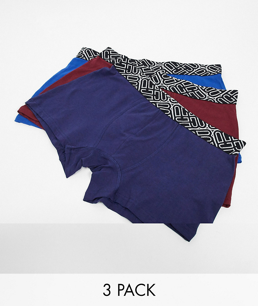 Burton Menswear – Trunks i 3-pack med jacquard-mönstrat midjeband-Marinblå