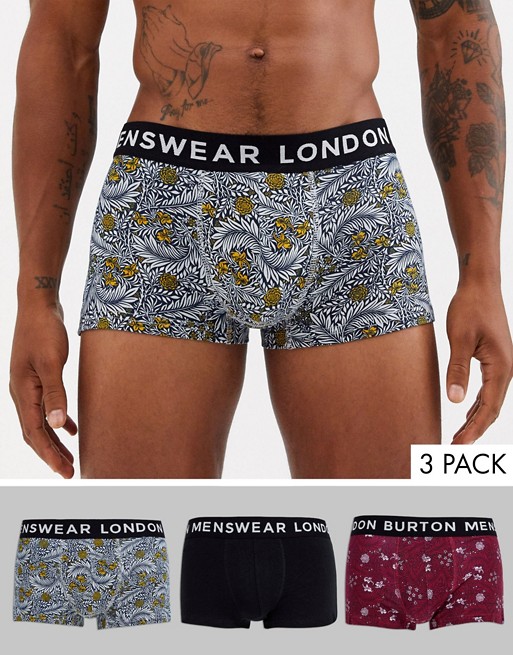 Burton Menswear trunks with floral design 3 pack