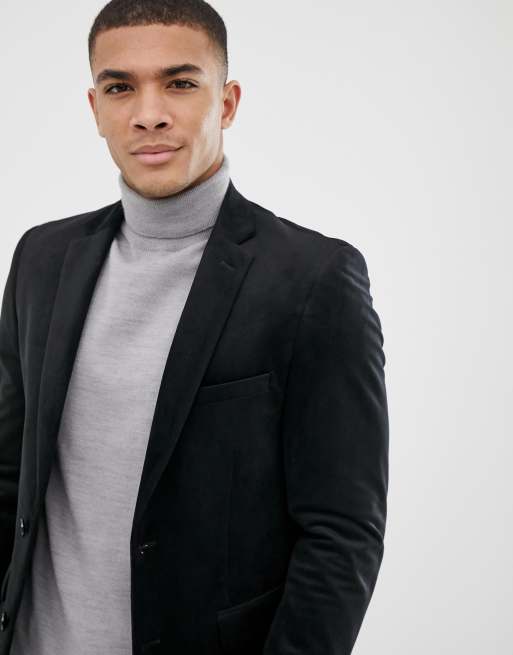 Burton Menswear velvet blazer in black