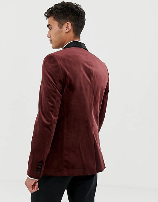 depositum grim opnåelige Burton Menswear velvet blazer in burgundy | ASOS