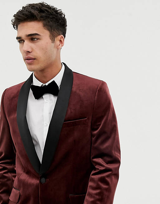 depositum grim opnåelige Burton Menswear velvet blazer in burgundy | ASOS
