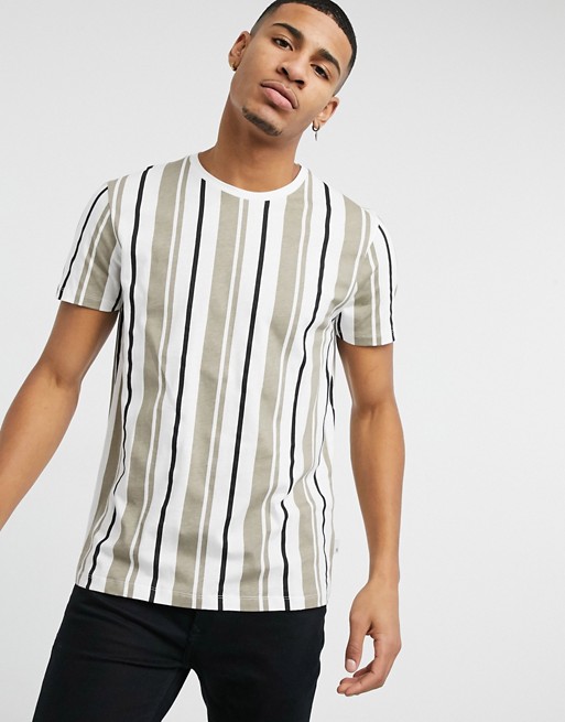 Burton Menswear vertical stripe t-shirt in stone