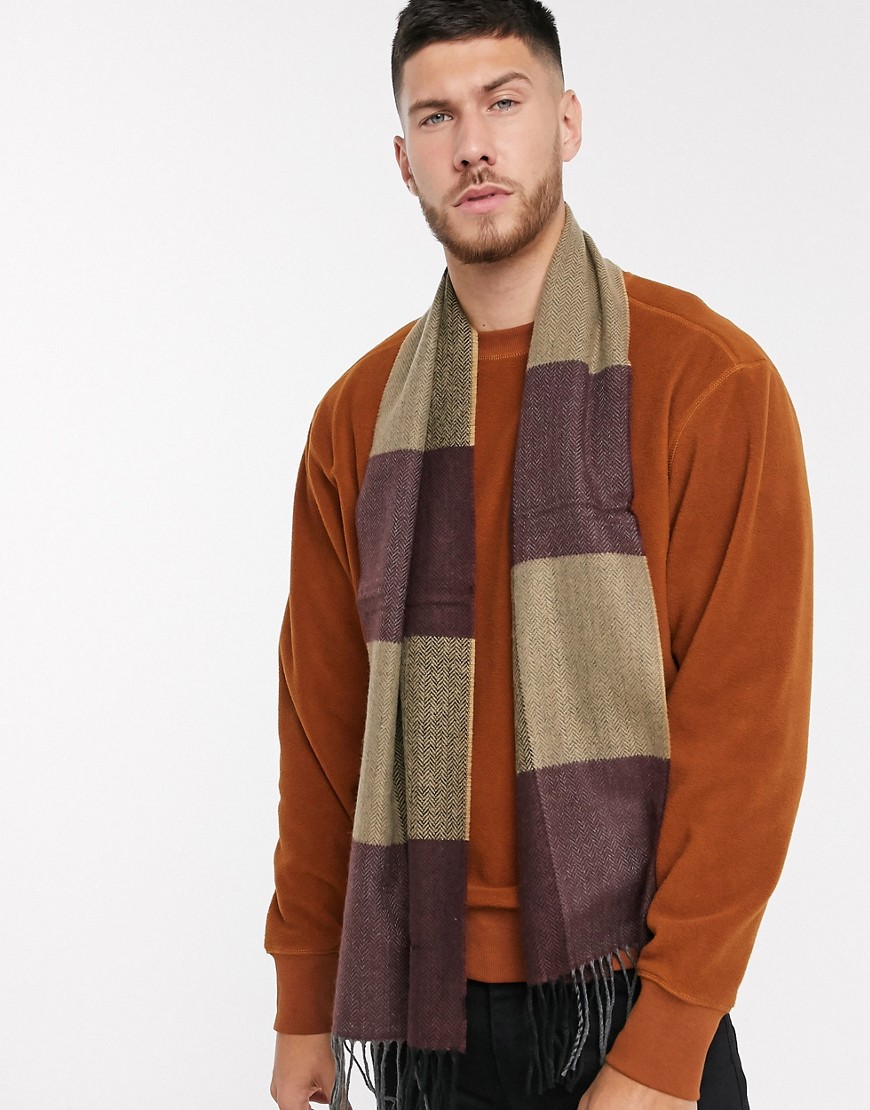 Burton Menswear – Vinröd, fiskbensmönstrad scarf