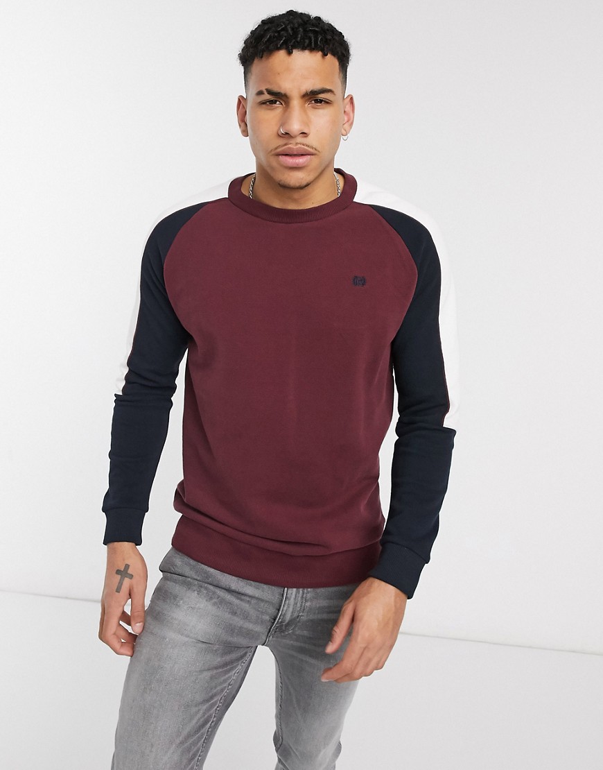 Burton Menswear – Vinröd och svart blockfärgad sweatshirt-Grå