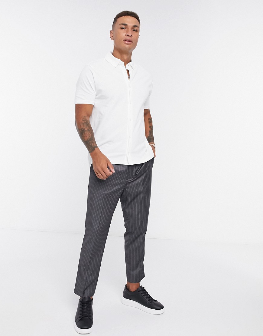 Burton Menswear – Vit kortärmad skjorta i piké