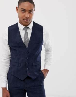 Burton Menswear wedding skinny fit waistcoat in navy check