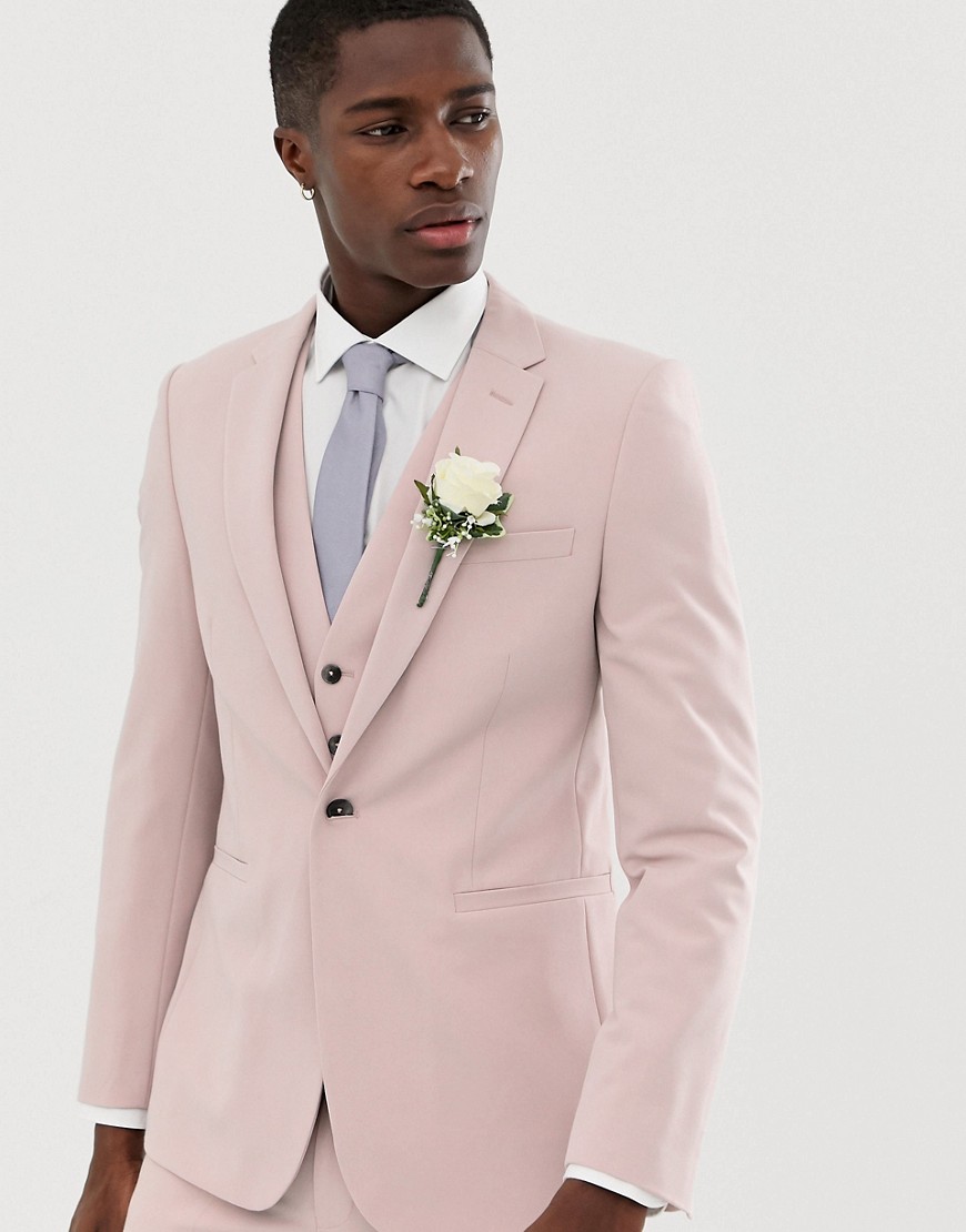 Burton Menswear wedding skinny suit jacket in pink
