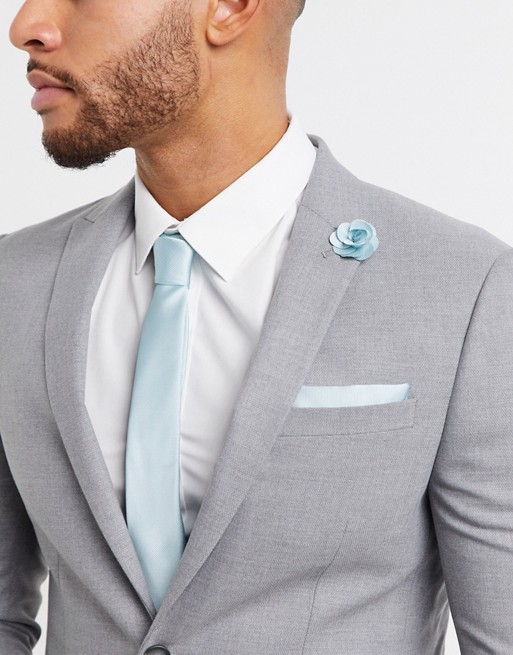 Burton Menswear wedding tie & pin set in turquoise floral print