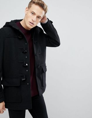 Burton Menswear - Wollen dufflecoat in zwart