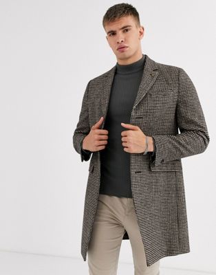 Burton Menswear wool overcoat in brown check