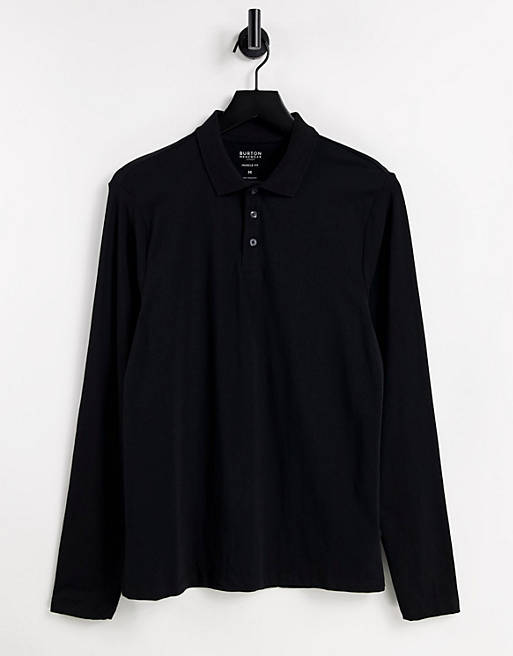Burton muscle fit long sleeve polo in black