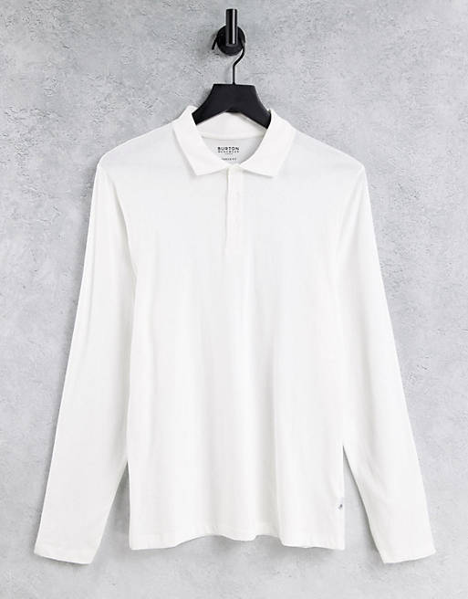 Burton muscle fit long sleeve polo in white