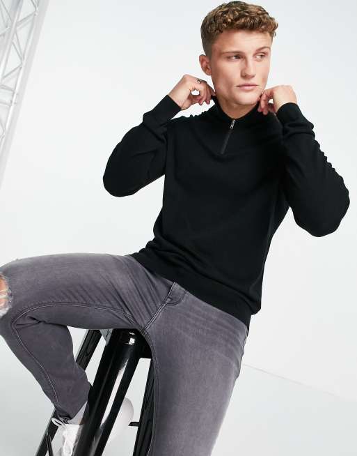 Burton quarter zip funnel neck jumper in black