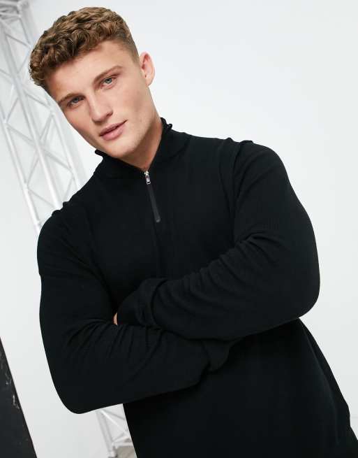 Burton quarter zip funnel neck jumper in black