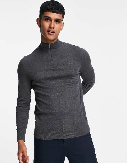 Burton quarter zip funnel neck jumper in charcoal ASOS