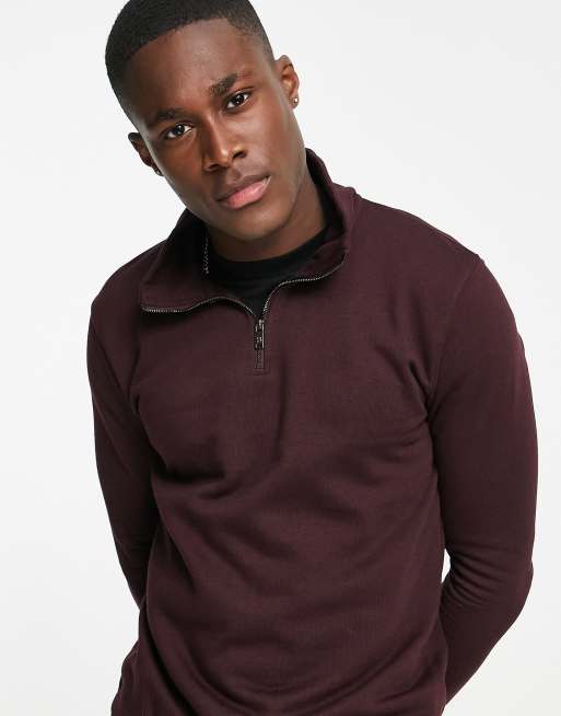 Burton quarter zip funnel neck sweatshirt in burgundy ASOS