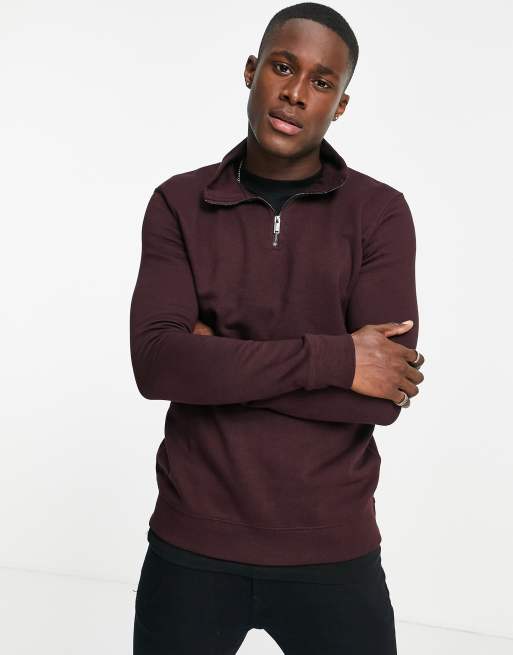 Burton quarter zip funnel neck sweatshirt in burgundy ASOS