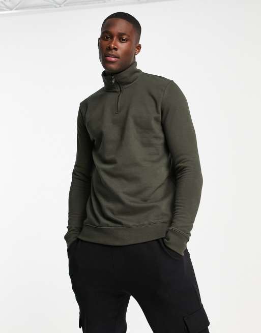 Burton quarter zip funnel neck sweatshirt in khaki ASOS