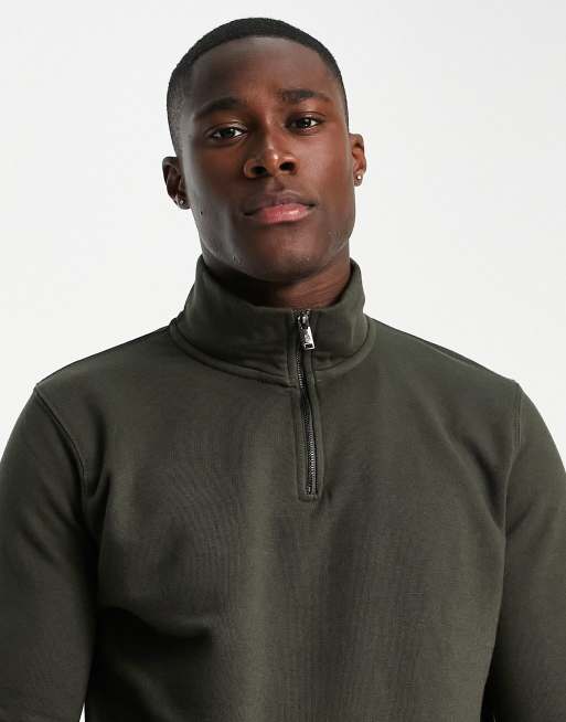 Burton quarter zip funnel neck sweatshirt in khaki ASOS