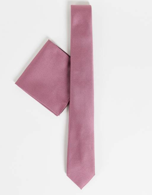 Burton – Rosa set med slips och bröstnäsduk