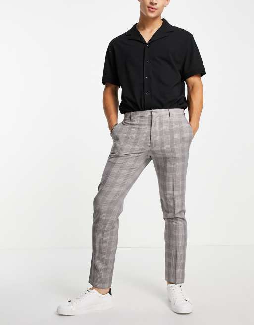 Burton skinny fit burgundy check suit trousers in grey