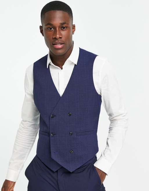Burton - Skinny fit geruit gilet in marineblauw