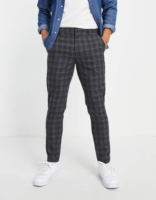 Burton skinny fit tartan check trousers in navy ASOS