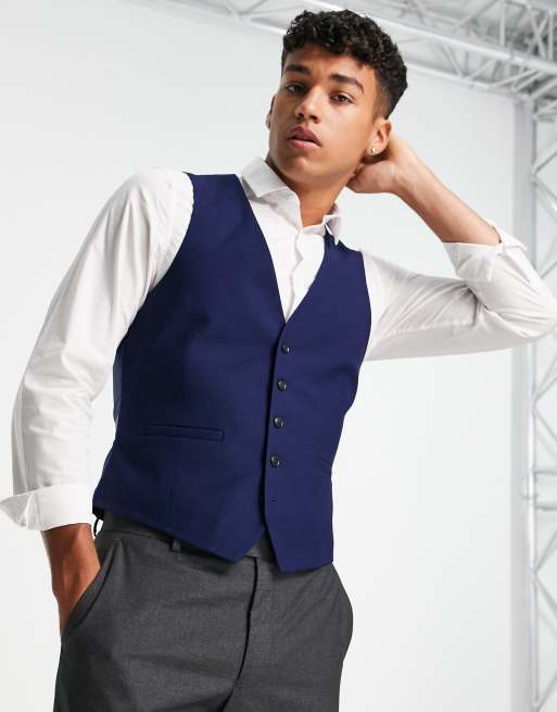 Burton skinny fit texture waistcoat in navy