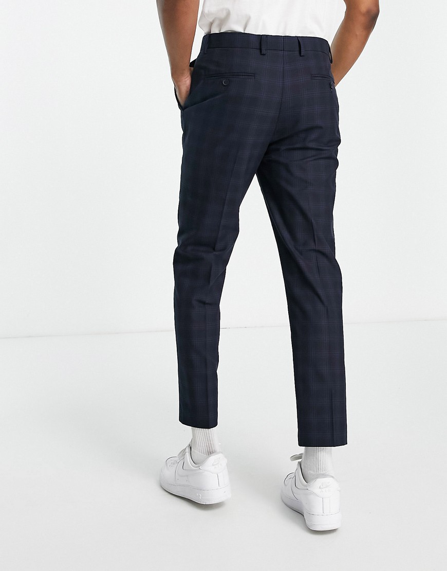 Burton Slim Fit Check Trousers In Navy