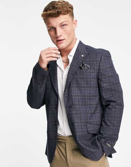 Burton slim fit prince of wales check suit jacket in grey