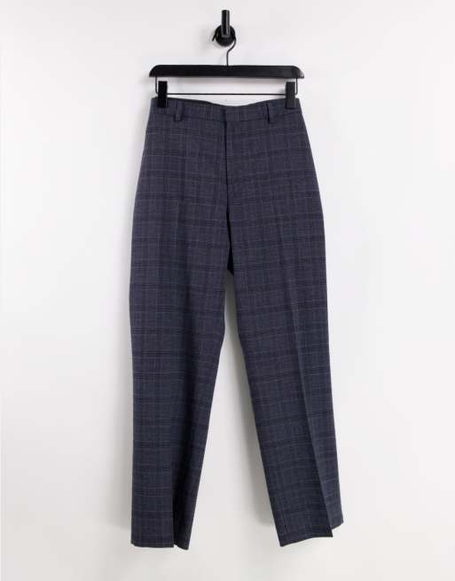 Burton slim fit prince of wales check suit pants in grey