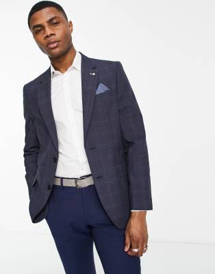 Burton slim fit tonal check suit jacket in navy | ASOS