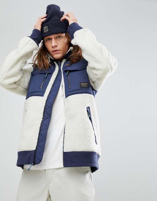 Burton Snowboards Bower Borg Fleece Jacket in White Navy ASOS