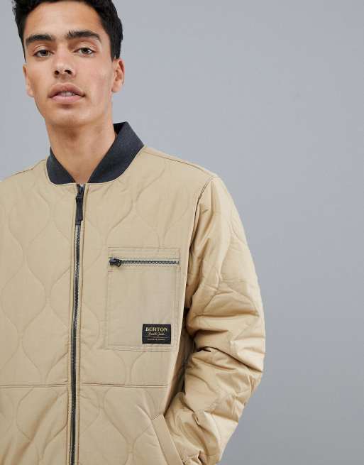 Burton Snowboards Mallett Quilted Bomber Jacket in Beige