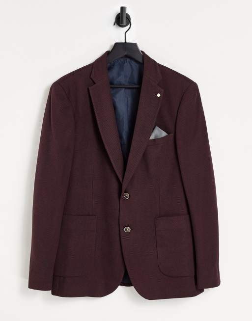 Burton textured pique blazer in burgundy