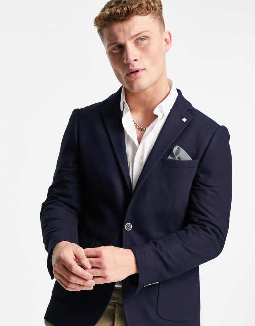 Burton textured pique blazer in navy