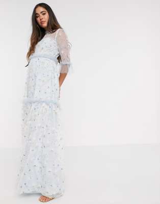 blue embroidered maxi dress