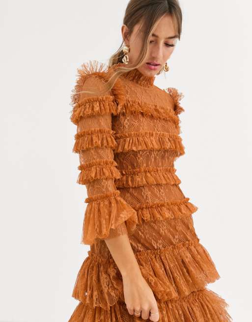 By Malina Carmine layered lace maxi dress in rust