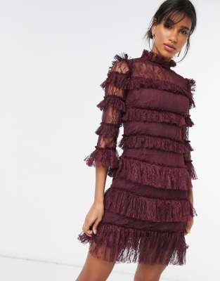 By Malina Carmine mini dress in velvet animal in deep plum-Purple